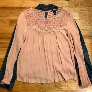 Forever 21 Boho Crochet-Lace Relaxed Top/Blouse